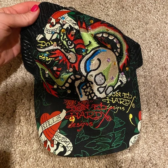 Ed Hardy Trucker Hat Rhinestone Original Vintage Y2K